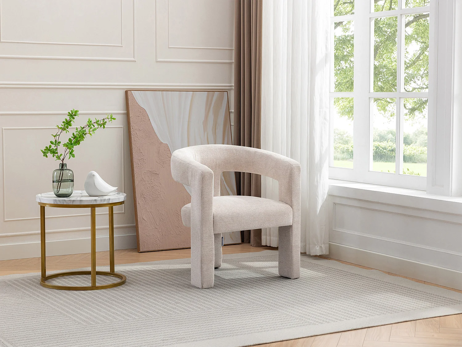 Fauteuil en tissu texturé beige FAVINA