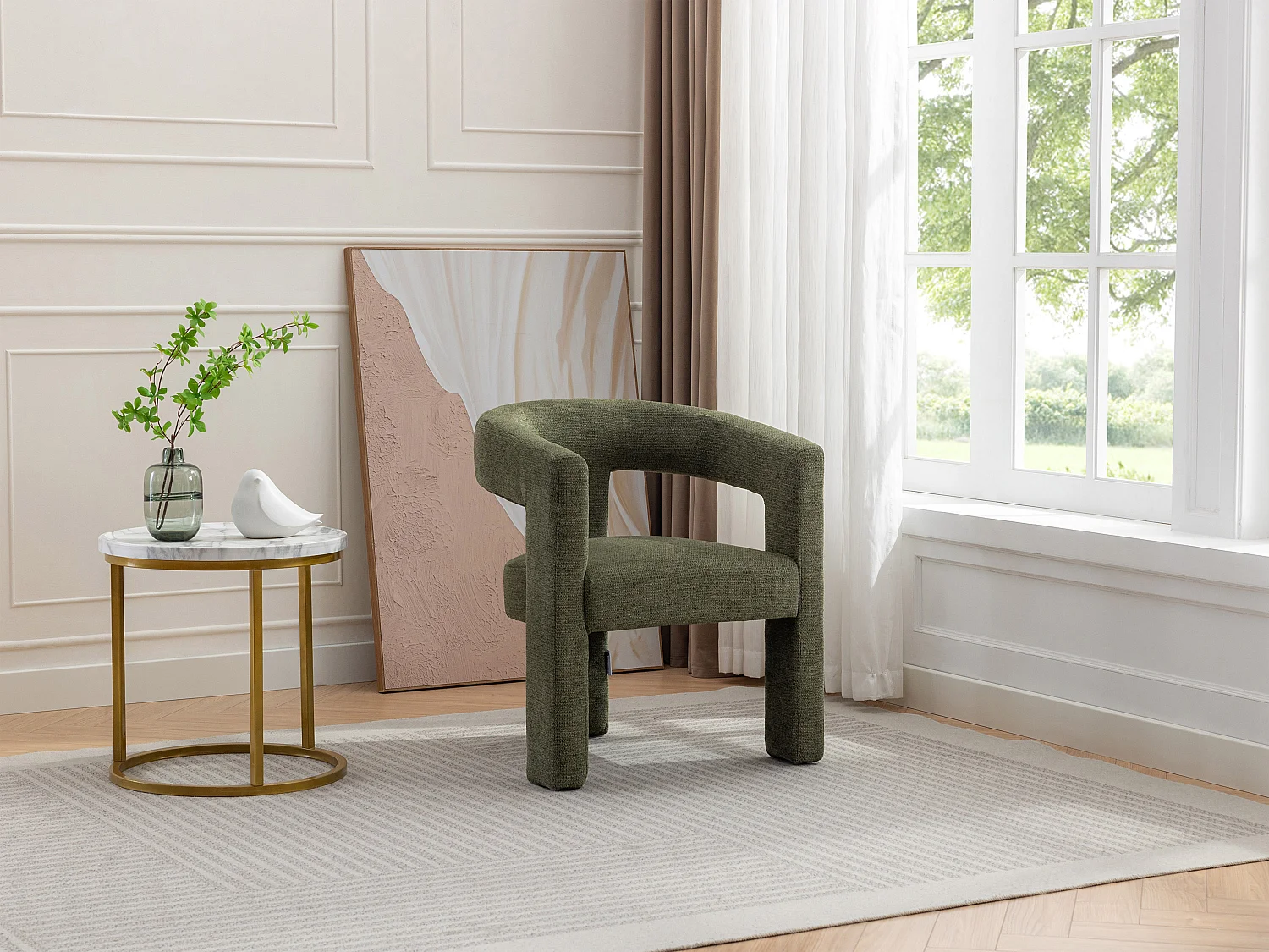 Fauteuil en tissu texturé vert FAVINA