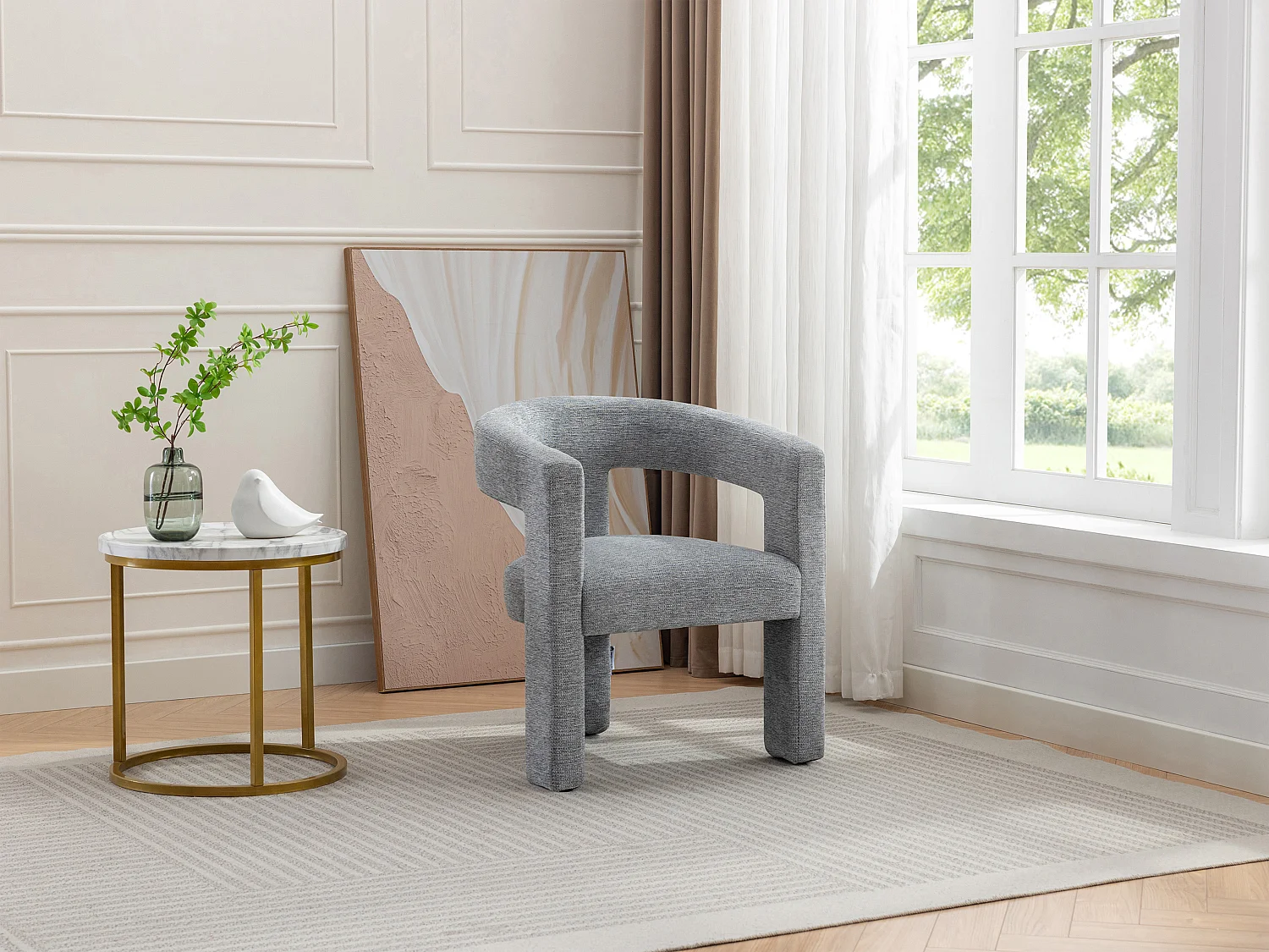 Fauteuil en tissu texturé gris FAVINA
