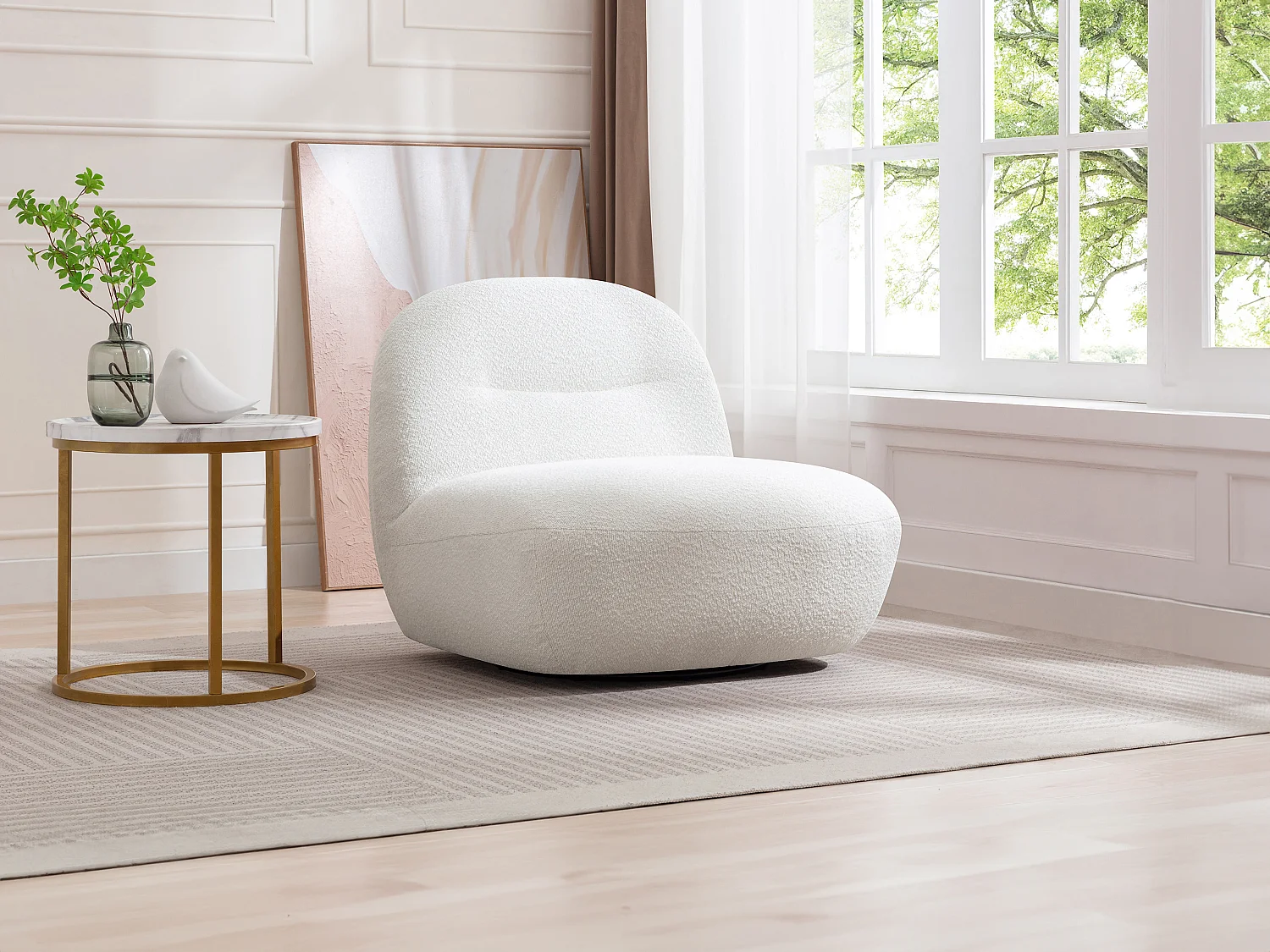 Fauteuil pivotant en tissu bouclette blanc POZETI