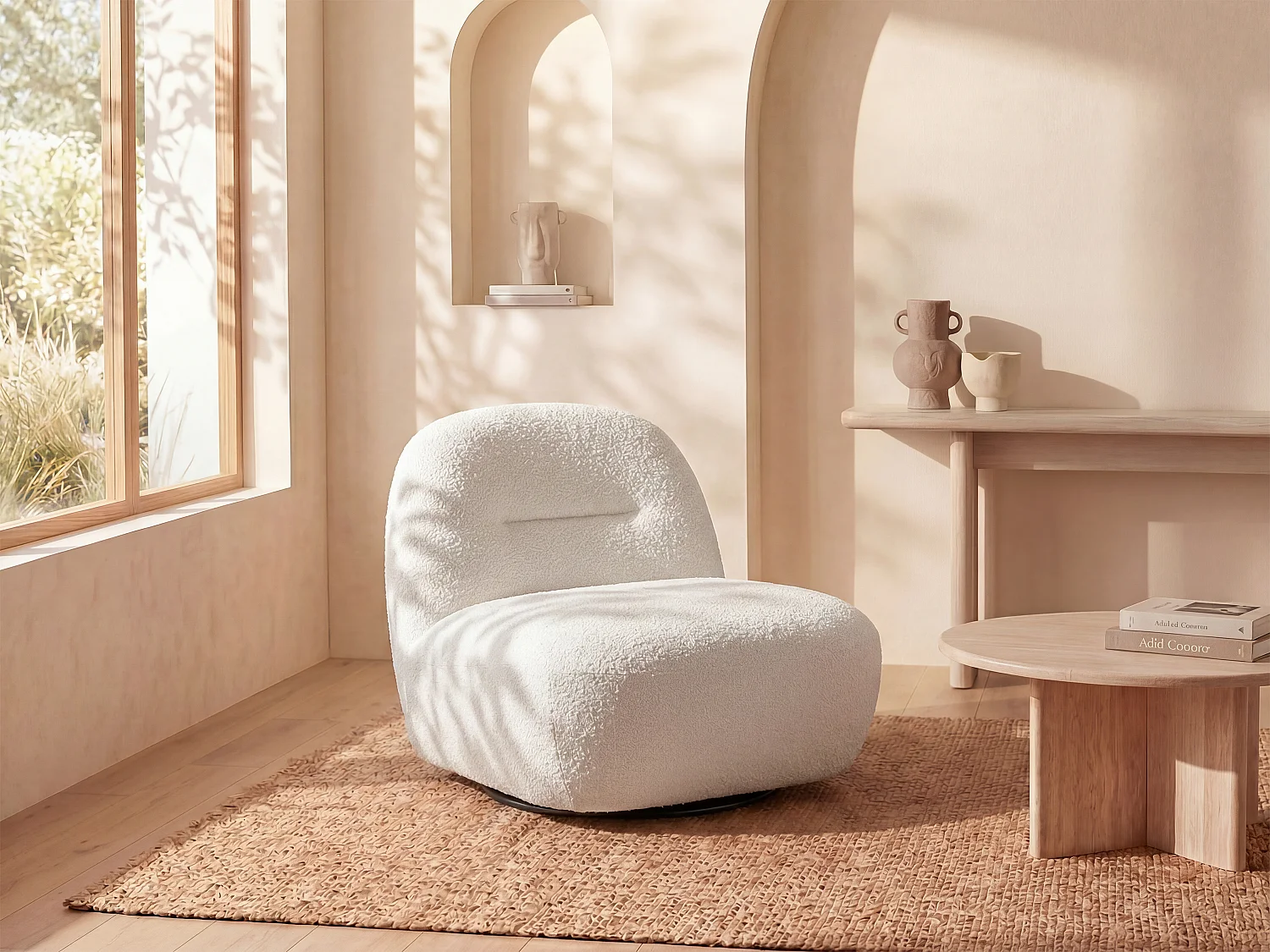 Fauteuil pivotant en tissu bouclette blanc POZETI