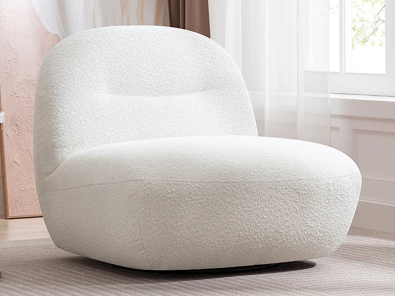 Fauteuil pivotant en tissu bouclette blanc POZETI