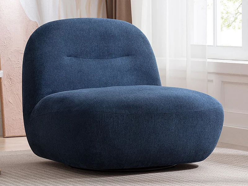 Draaifauteuil van blauwe stof met textuur POZETI
