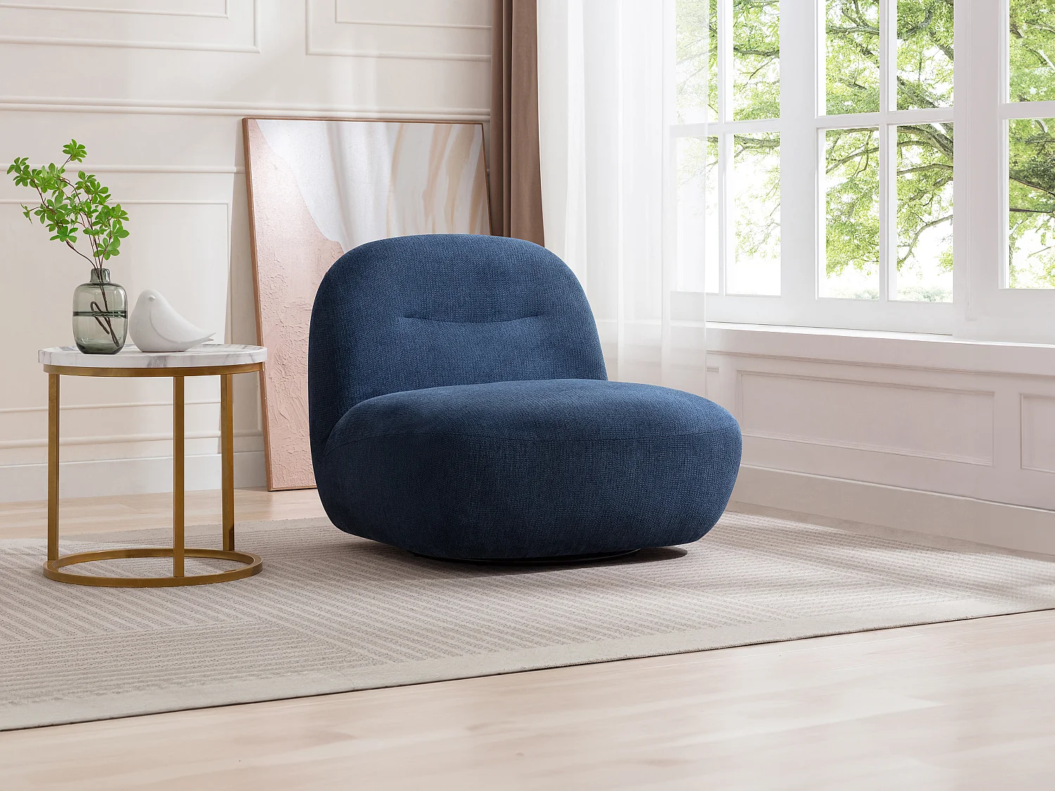 Fauteuil pivotant en tissu texturé bleu POZETI