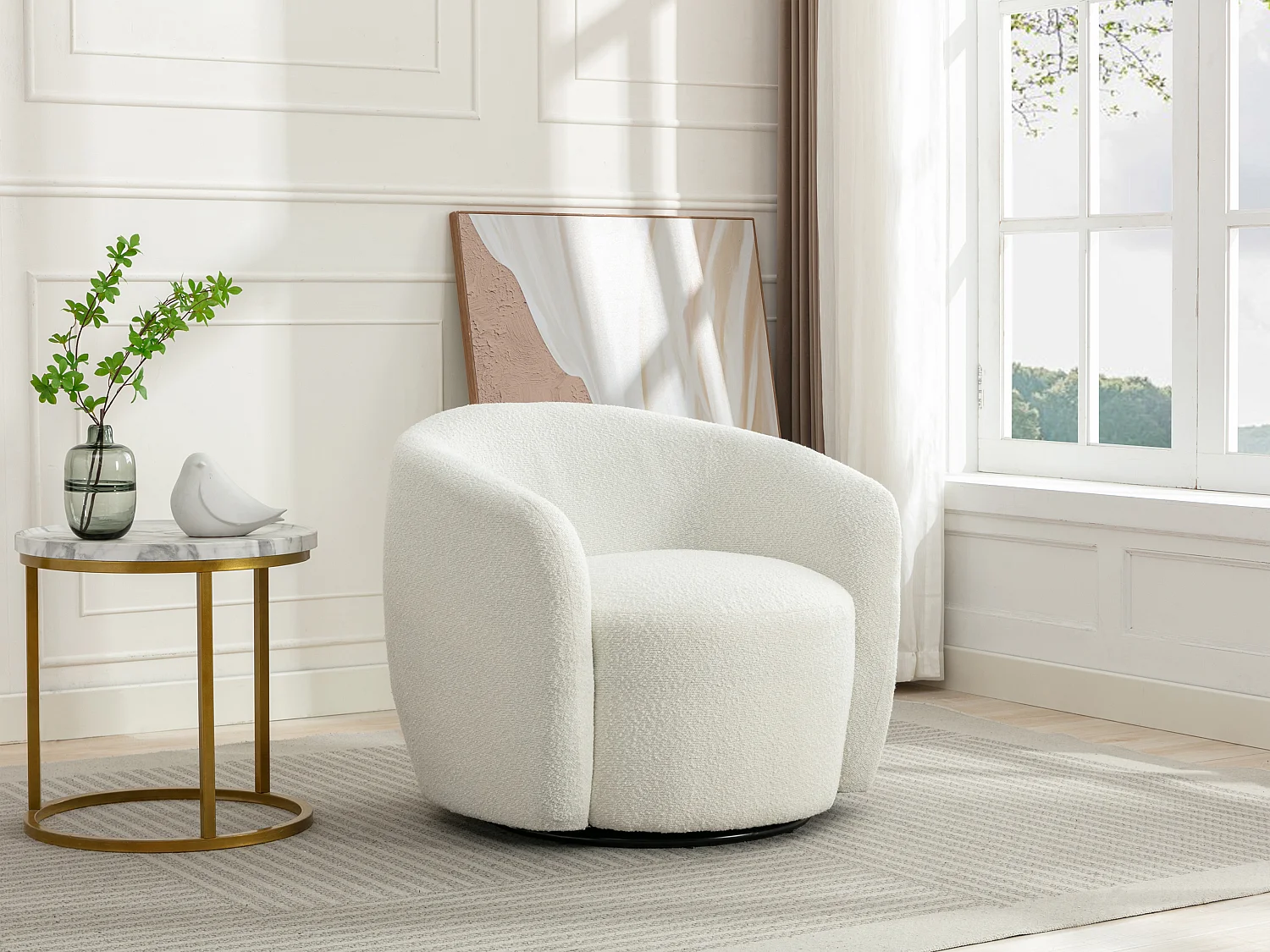 Fauteuil pivotant en tissu bouclette blanc VEREIDE