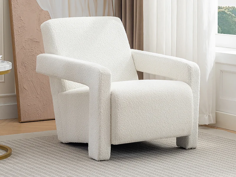 Fauteuil en tissu bouclette blanc ISPARTA