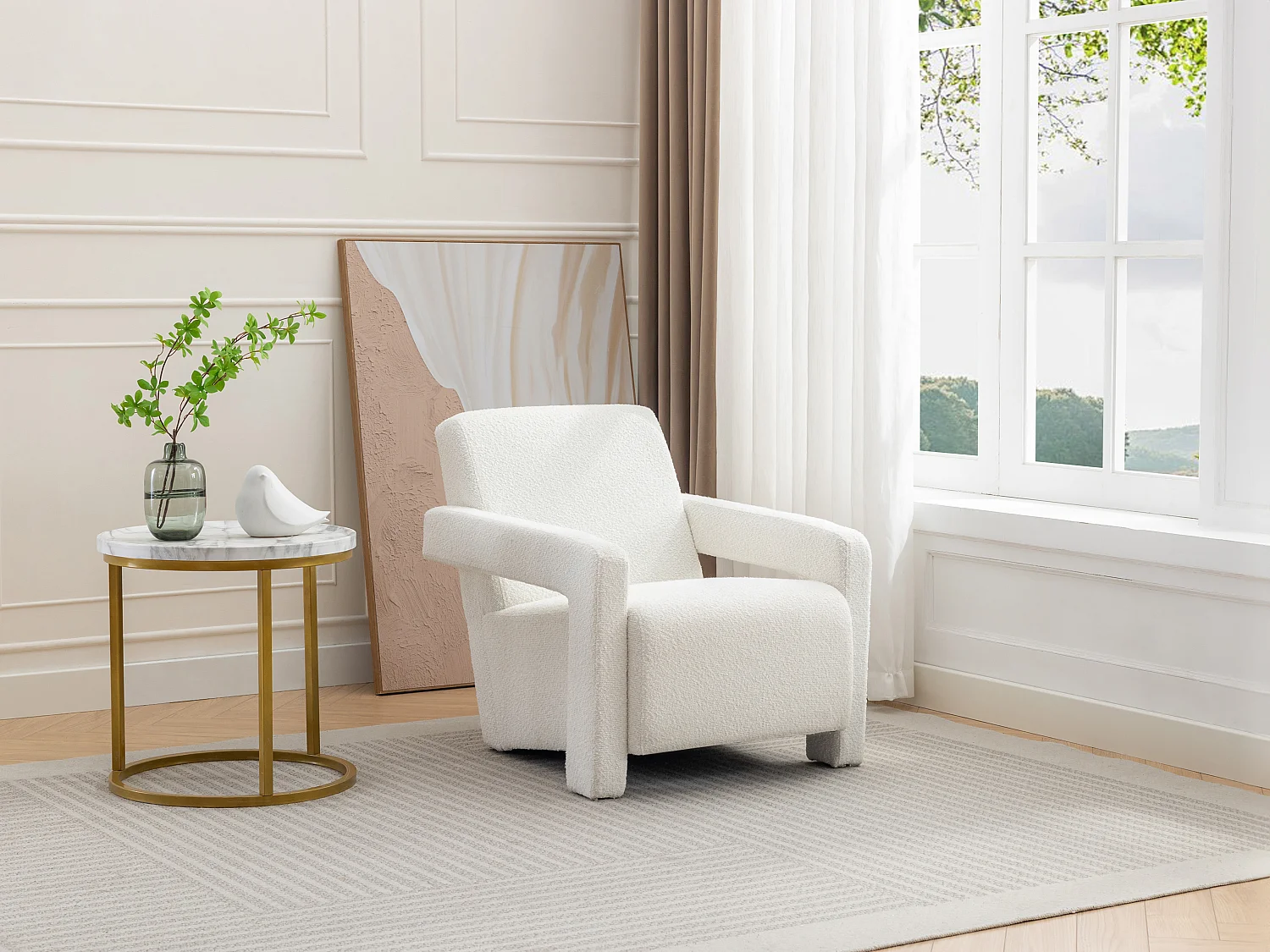 Fauteuil en tissu bouclette blanc ISPARTA