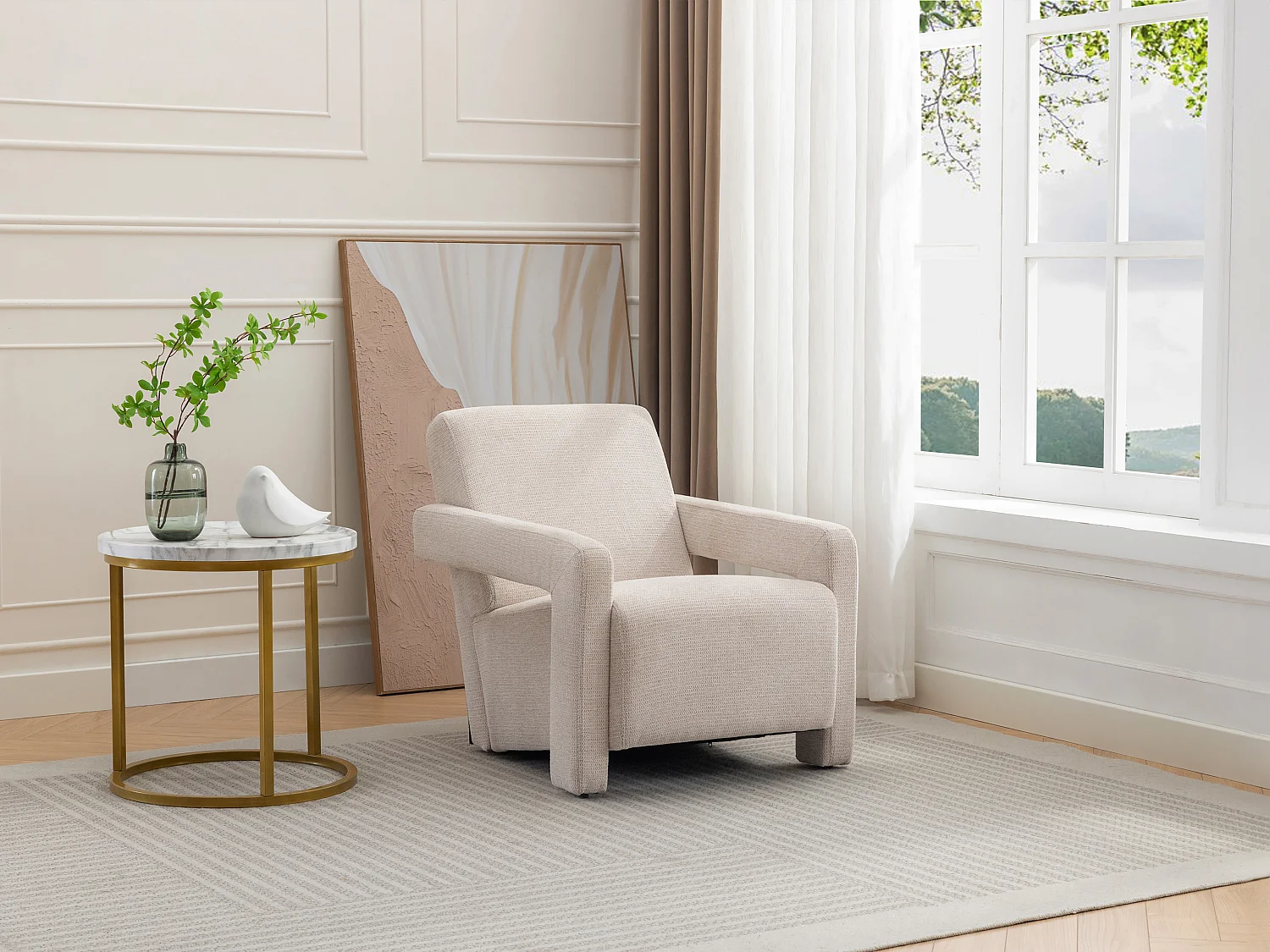 Fauteuil en tissu texturé beige ISPARTA