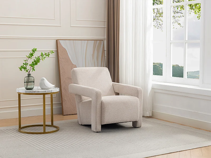Fauteuil van beige stof met textuur ISPARTA
