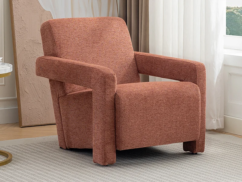 Fauteuil en tissu texturé terracotta ISPARTA