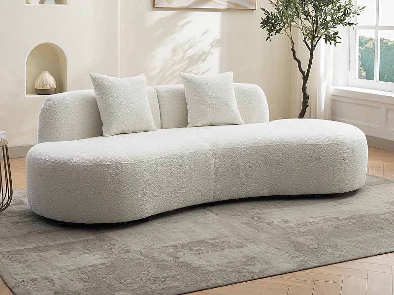 Canapé 3 places en tissu bouclette blanc BASILIANA