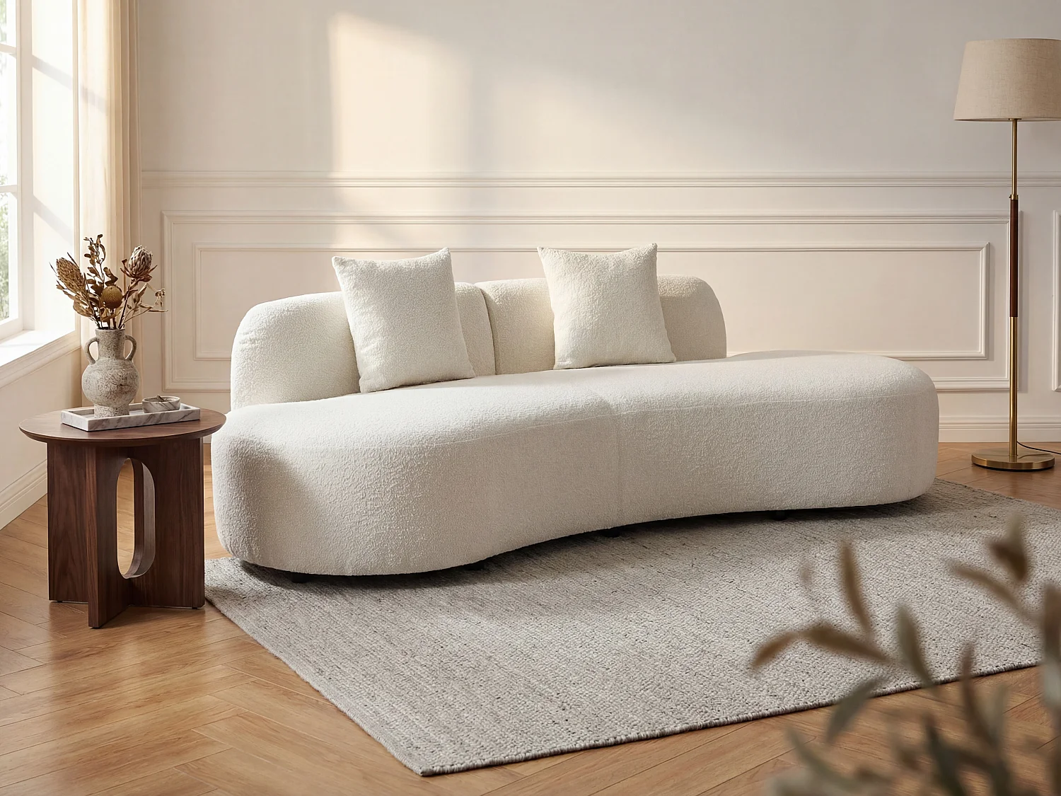 3-seater sofa in white boucle fabric BASILIANA