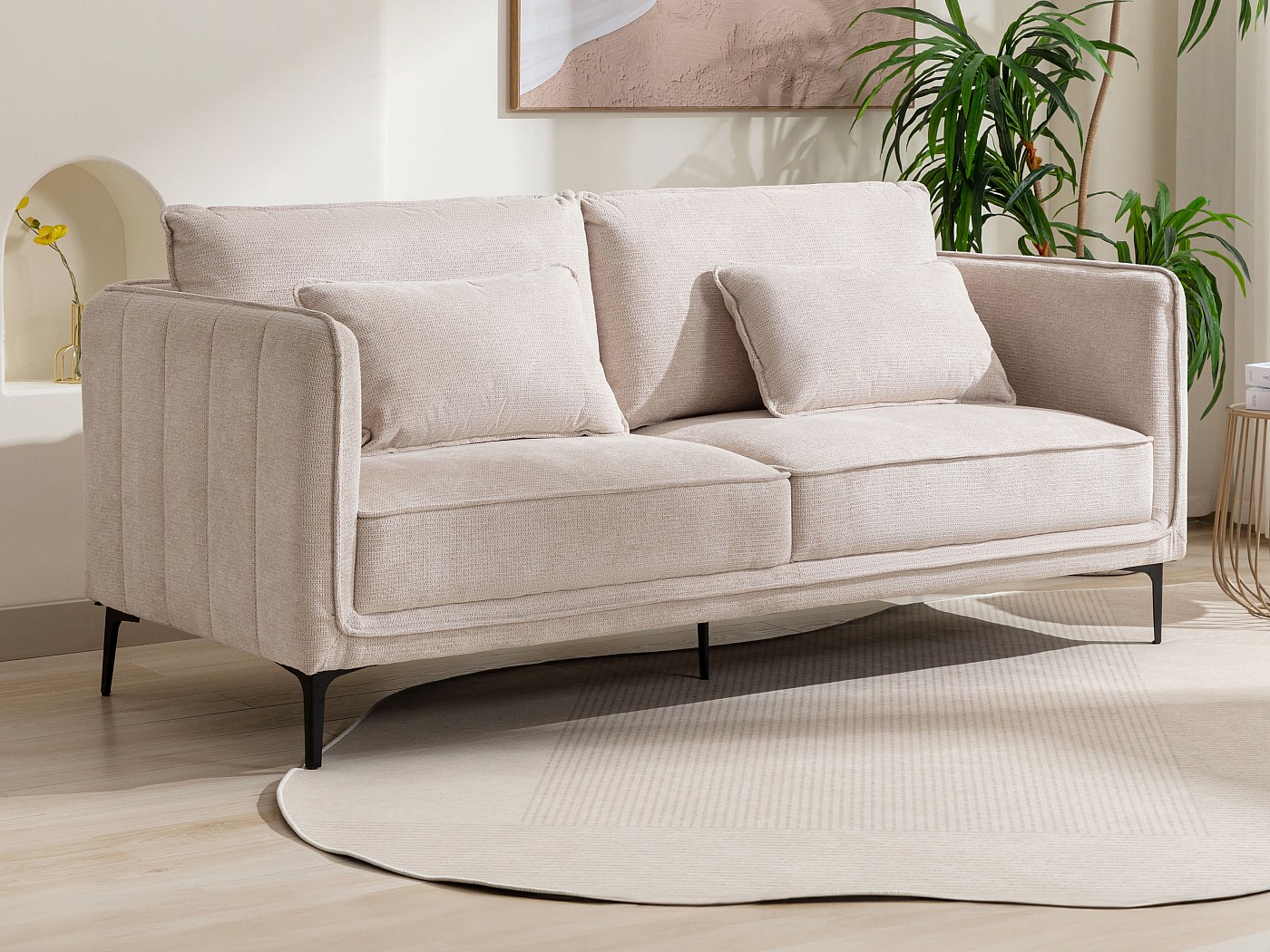 Canapé fixe 3 places en tissu beige BELLA
