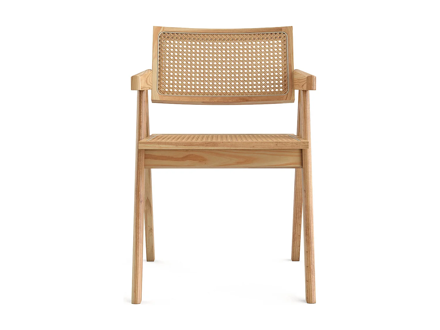 Chaise de salle à manger en rotin canné - avec accoudoirs - Kane Bois naturel