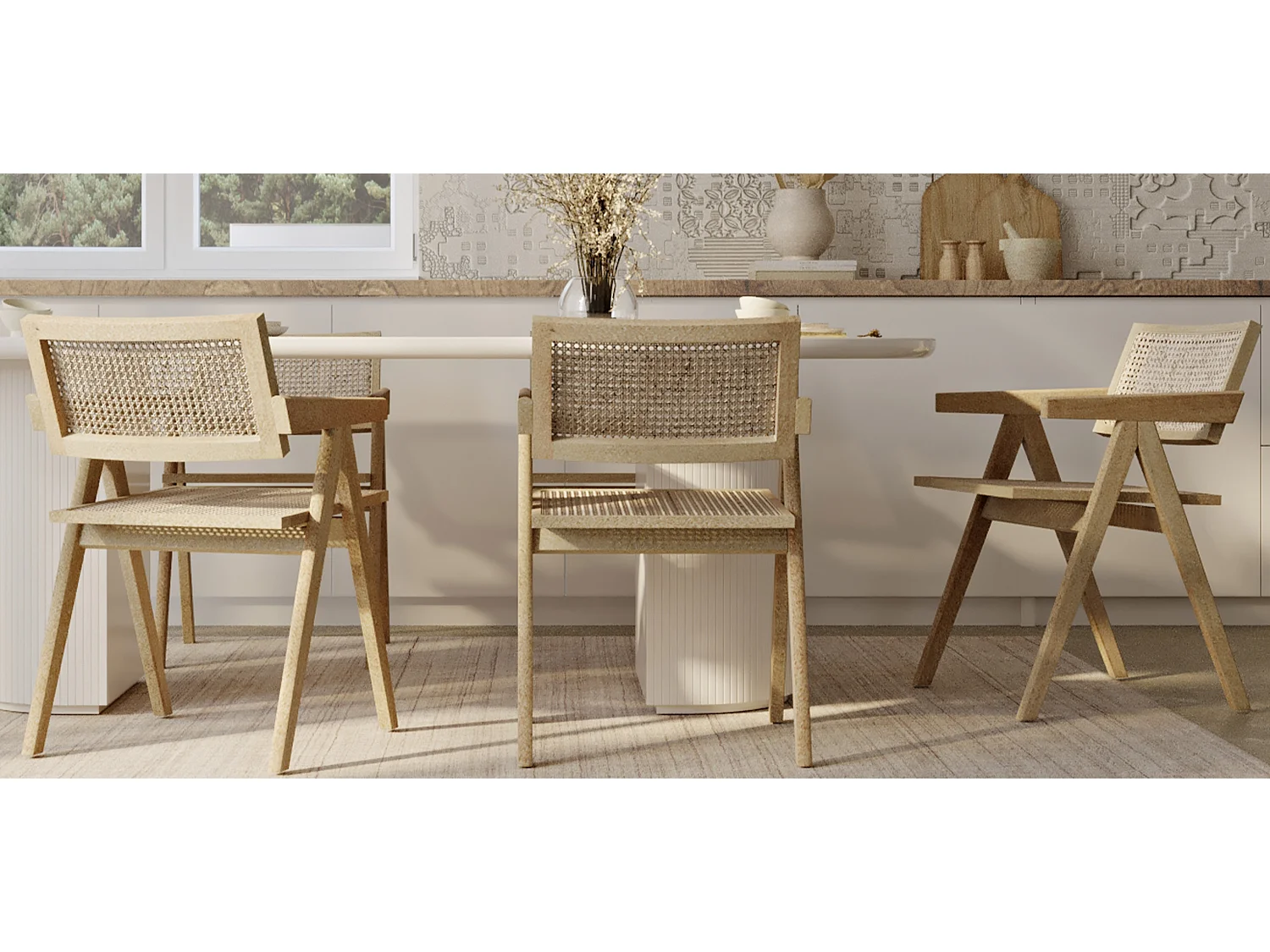 Chaise de salle à manger en rotin canné - avec accoudoirs - Kane Bois naturel
