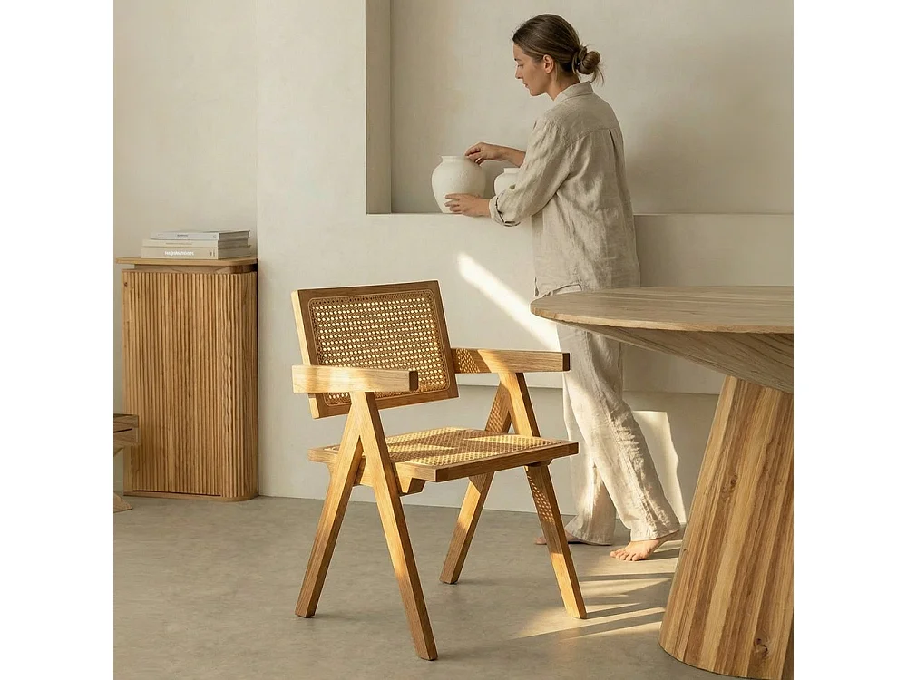 Sedia da pranzo in rattan intrecciato - con braccioli - Kane