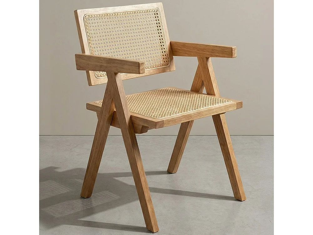 Sedia da pranzo in rattan intrecciato - con braccioli - Kane