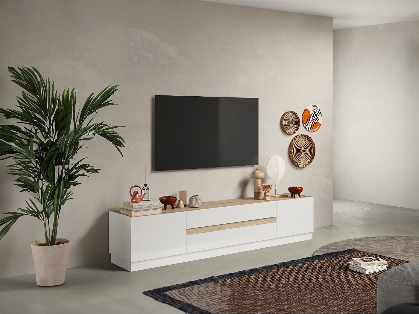 Cainan - TV-Meubel - met 4 lades - Beige - 225 cm