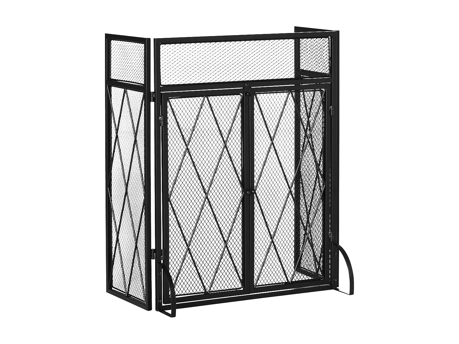 Pare-feu large pour cheminée ou poêle - pare-étincelles - 3 volets pliables et portes - métal noir