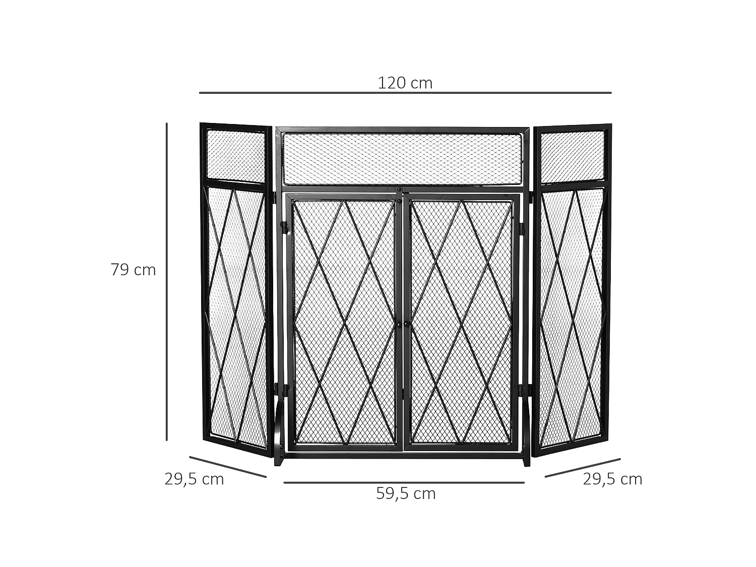Pare-feu large pour cheminée ou poêle - pare-étincelles - 3 volets pliables et portes - métal noir