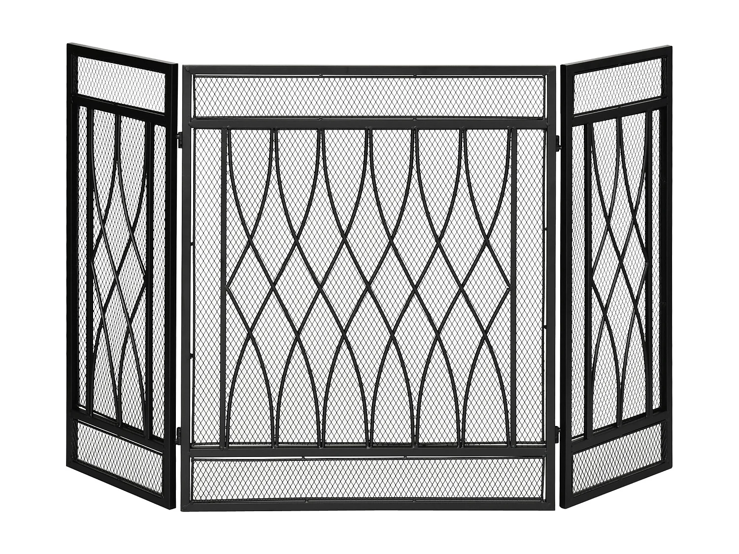 Grille de protection pour cheminée - pare-feu large pour cheminée ou poêle - pare-étincelles - barrière de sécurité - 3 volets pliables - métal noir