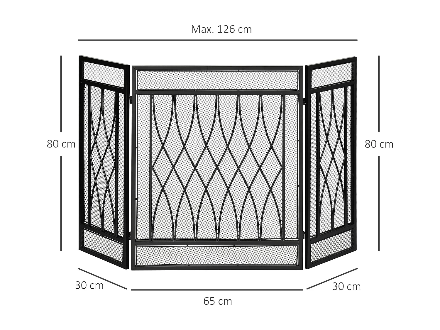 Grille de protection pour cheminée - pare-feu large pour cheminée ou poêle - pare-étincelles - barrière de sécurité - 3 volets pliables - métal noir