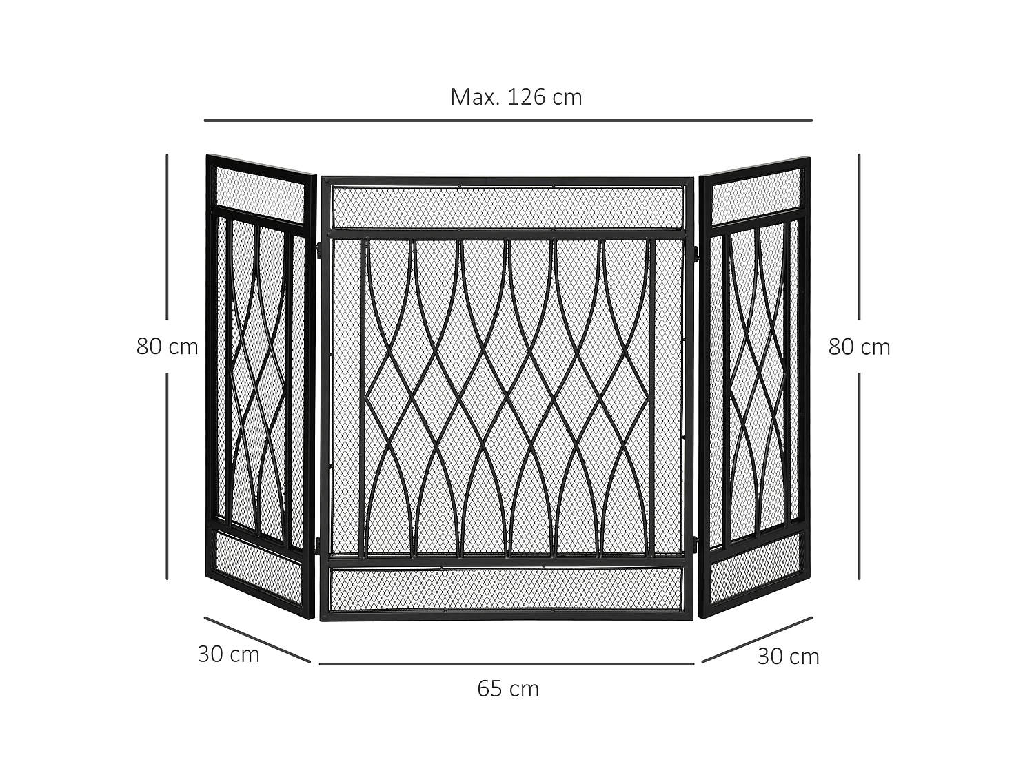Grille de protection pour cheminée - pare-feu large pour cheminée ou poêle - pare-étincelles - barrière de sécurité - 3 volets pliables - métal noir