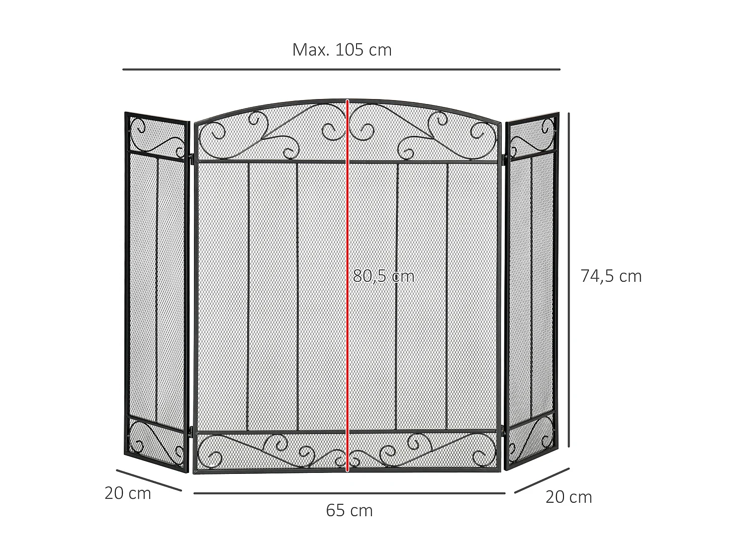 Grille de protection pour cheminée - pare-feu large pour cheminée ou poêle - pare-étincelles - barrière de sécurité - 3 volets pliables - acier métal noir