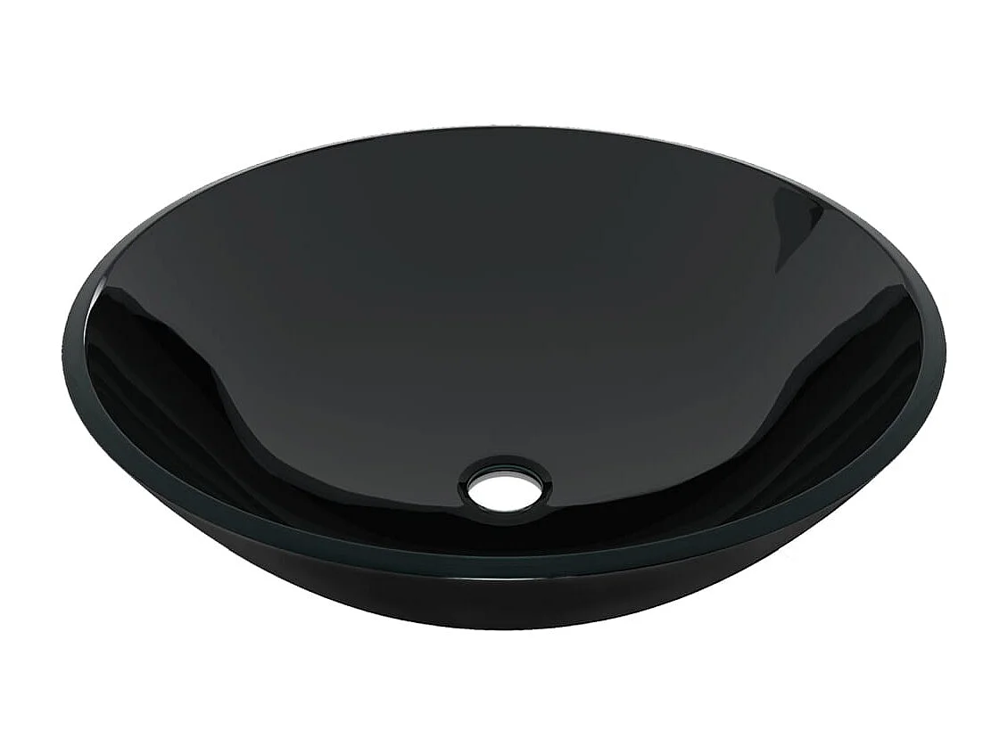 Lavabo bagno lavabo diametro 42 cm con rubinetto e scarico a pulsante vetro temperato nero 02_0002855