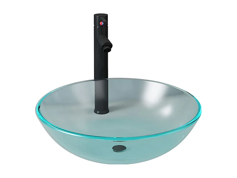 Lavabo bagno lavabo diametro 42 cm con rubinetto e scarico a pulsante in vetro temperato 02_0002850