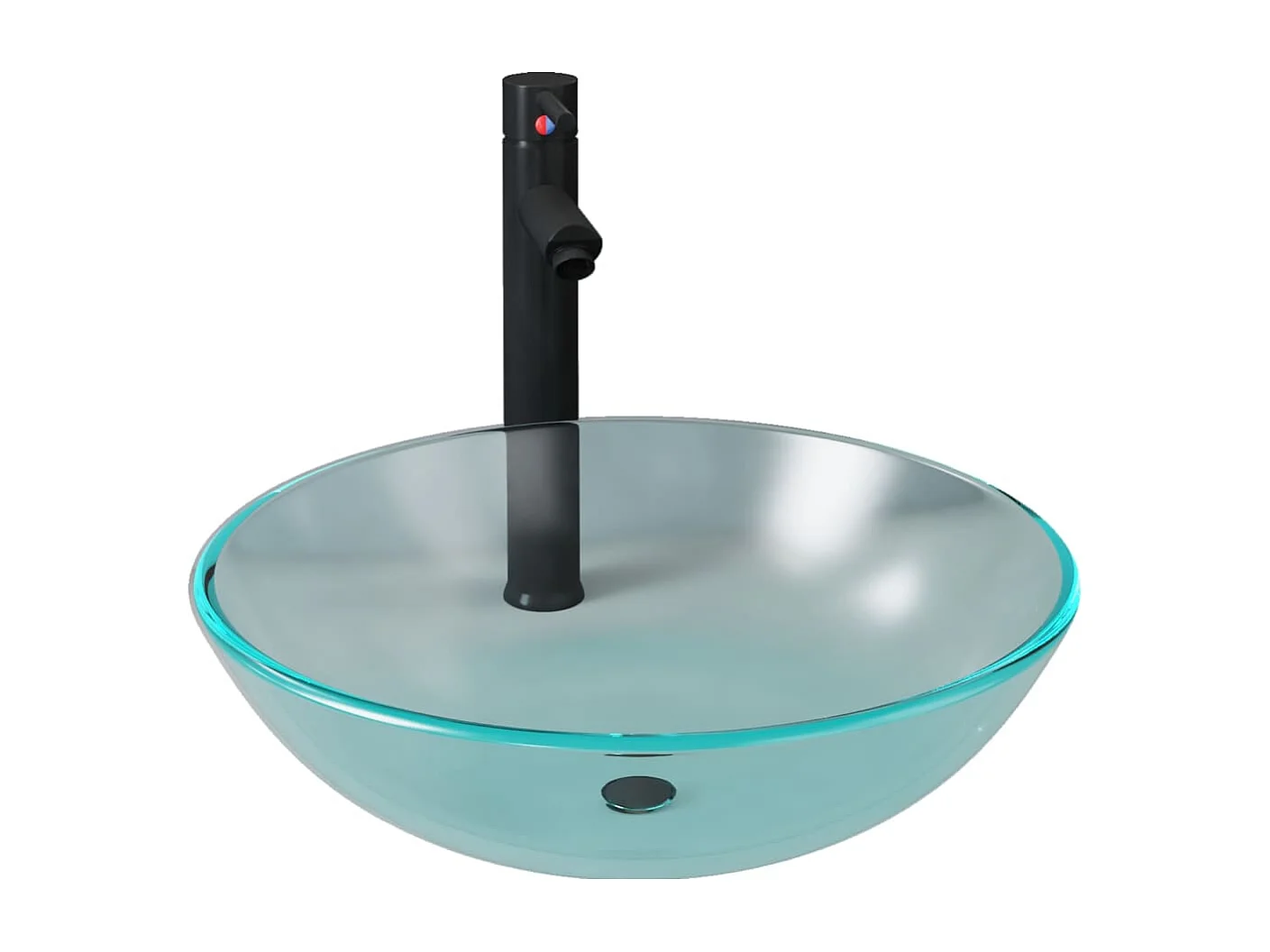 Lavabo de baño lavabo diámetro 42 cm con grifo y desagüe con pulsador vidrio templado 02_0002850