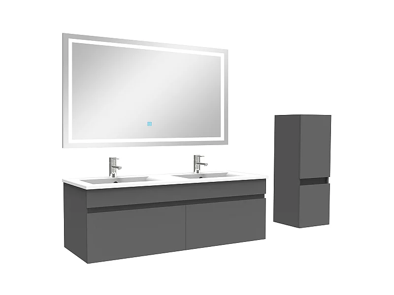 Ensemble meuble et vasque et miroir lumineux et colonne 120cm meuble salle de bain Anthracite,Aica