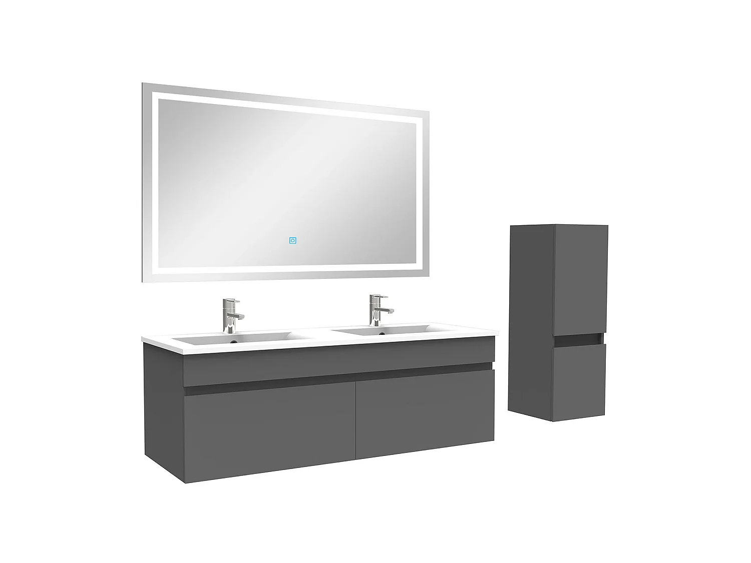 Ensemble meuble et vasque et miroir lumineux et colonne 120cm meuble salle de bain Anthracite,Aica
