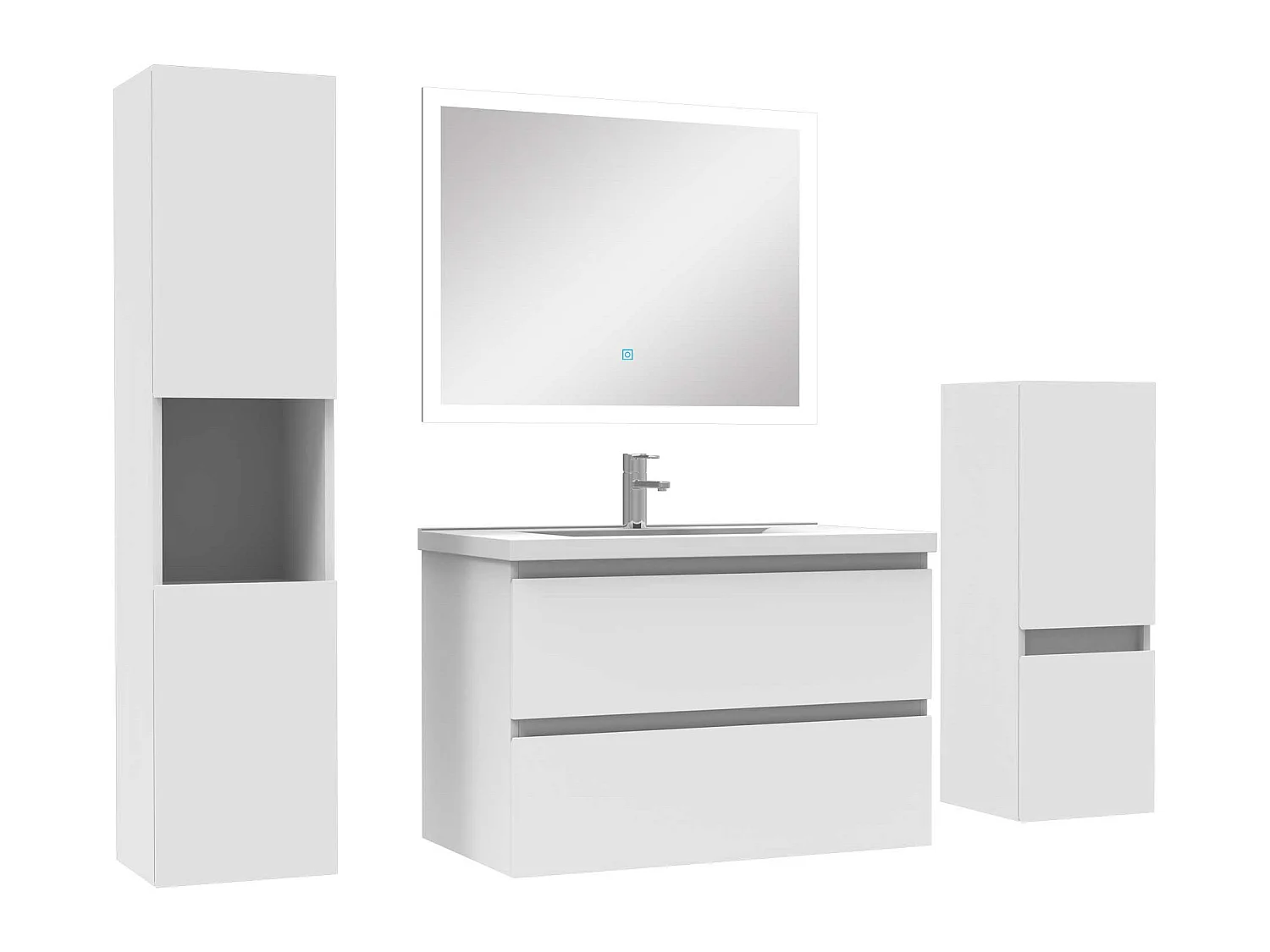 Ensemble meuble de salle de bain 80cm vasque + colonne de rangement + miroir Blanc