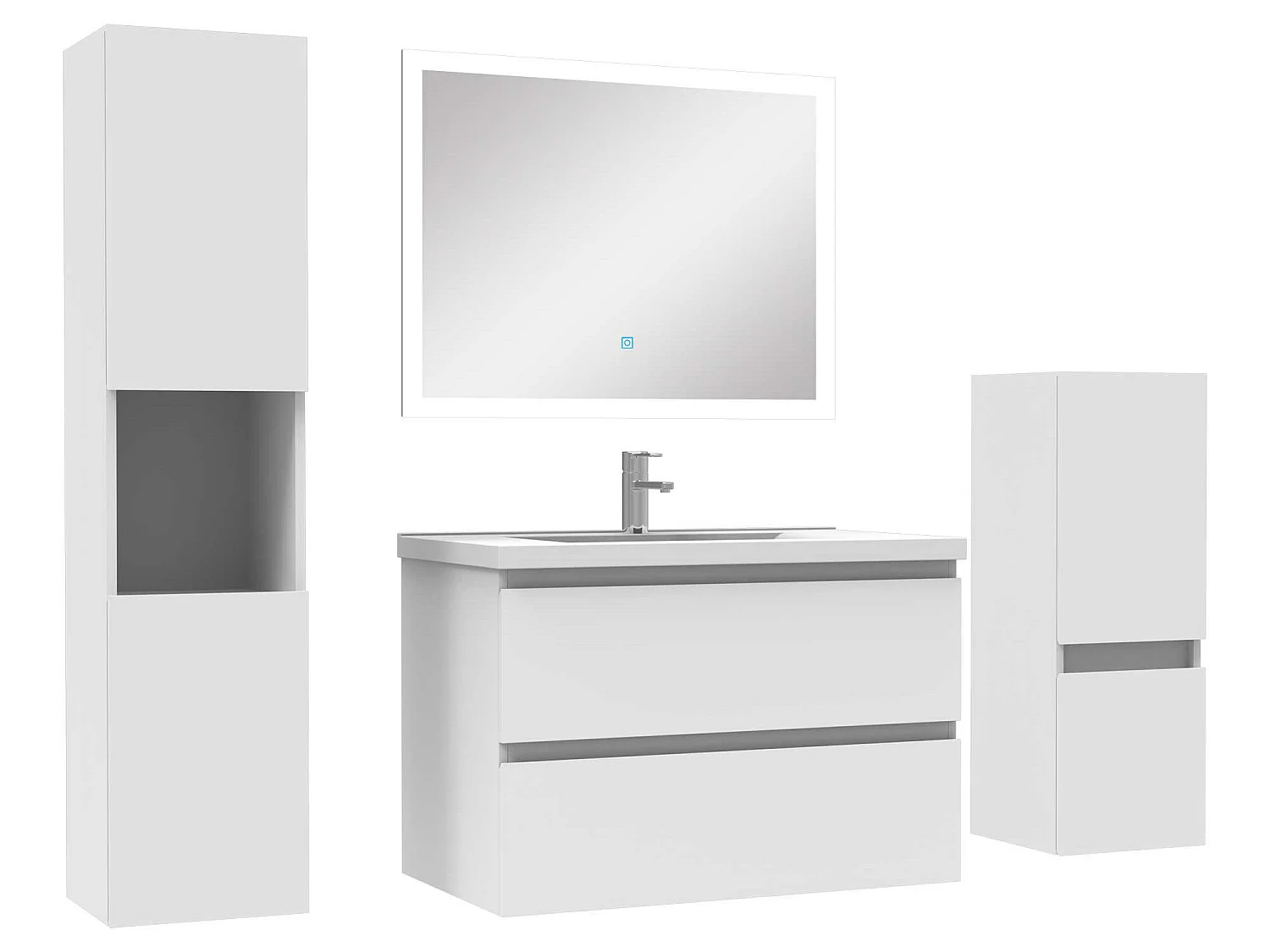 Ensemble meuble de salle de bain 80cm vasque + colonne de rangement + miroir Blanc