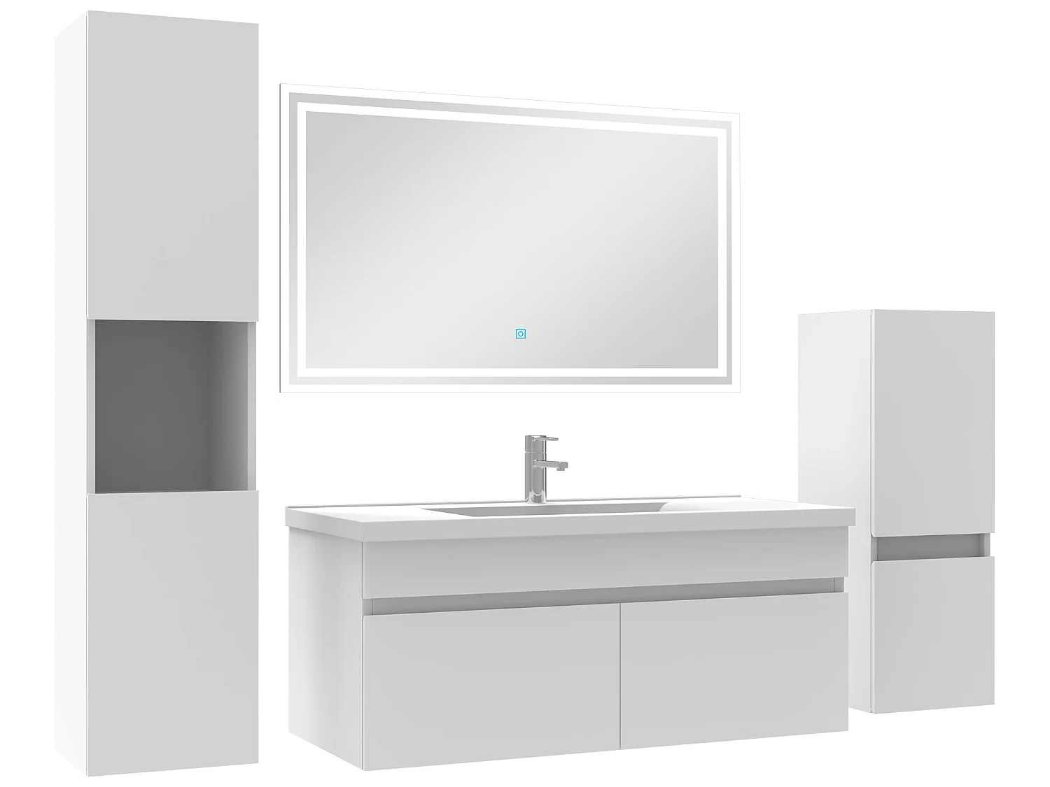 Meubles simple vasque 100cm，meuble avec colonne et miroir Blanc