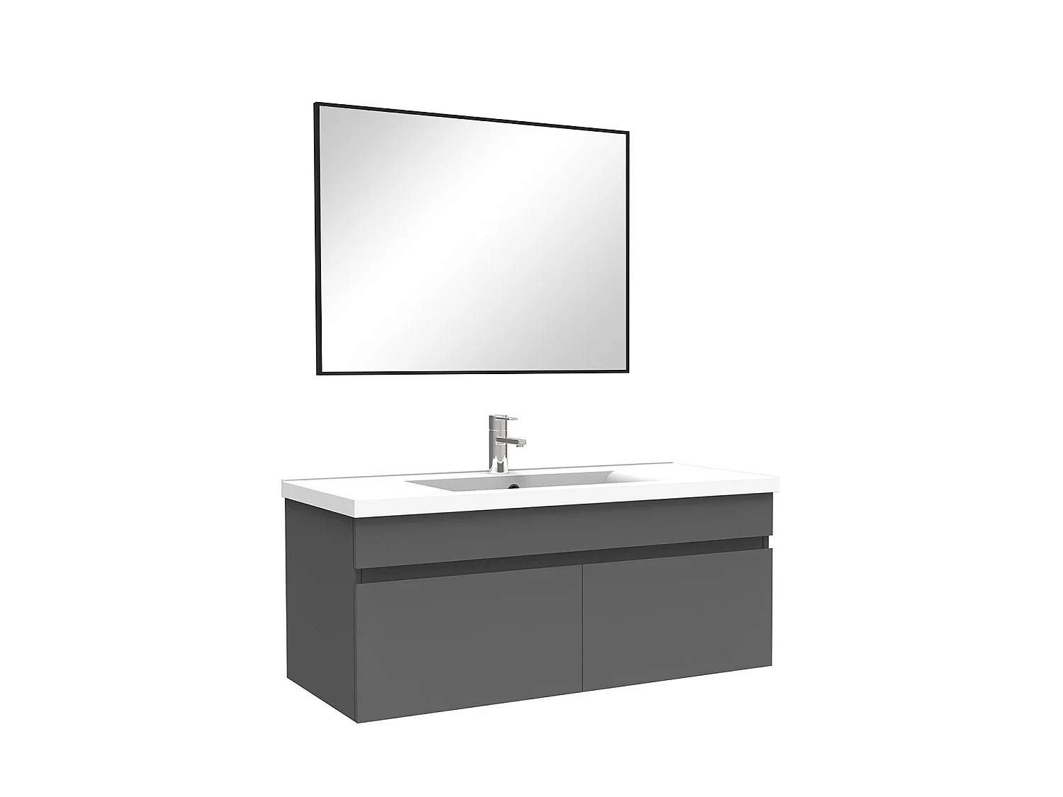 Meuble salle de bain simple vasque 100cm meuble + miroir Anthracite, Aica