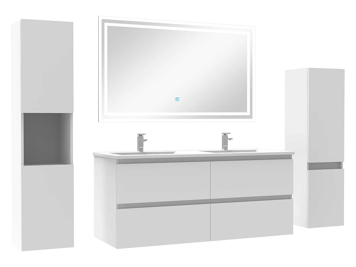 Ensemble meubles Salle de Bain 120cm vasque et colonnex2 et miroir lumineux Blanc