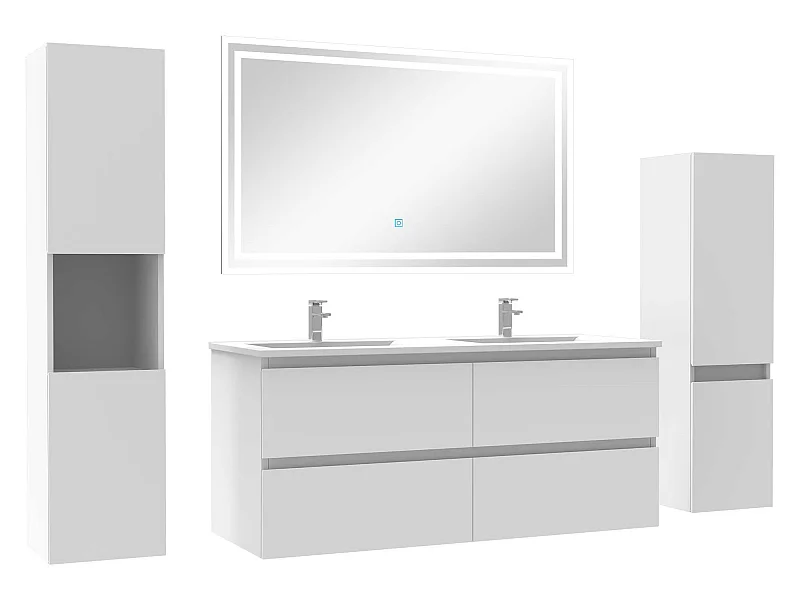 Ensemble meubles Salle de Bain 120cm vasque et colonnex2 et miroir lumineux Blanc