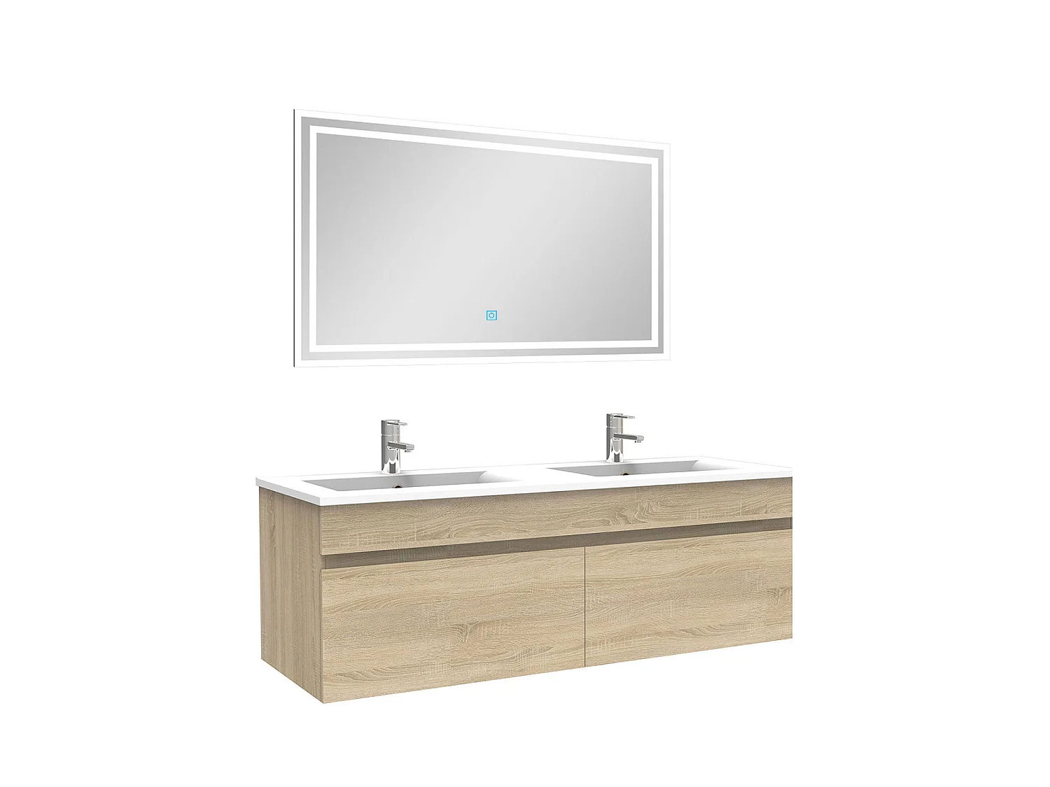 Ensemble Salle De Bain 120cm meuble Chêne Wotan avec miroir lumineux, Aica