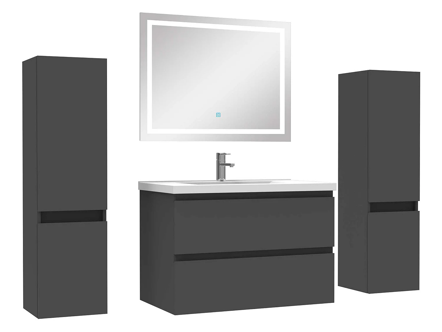 Ensemble meubles Salle de Bain 80cm simple vasque + colonne + miroir lumineux Anthracite