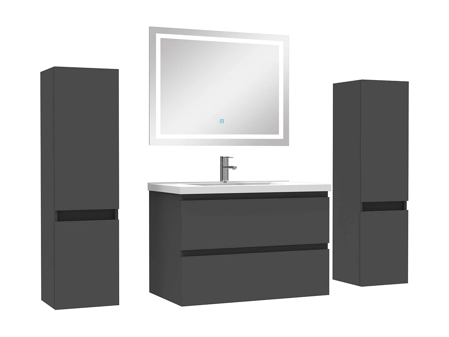 Ensemble meubles Salle de Bain 80cm simple vasque + colonne + miroir lumineux Anthracite