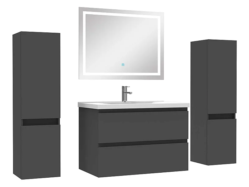 Ensemble meubles Salle de Bain 80cm simple vasque + colonne + miroir lumineux Anthracite
