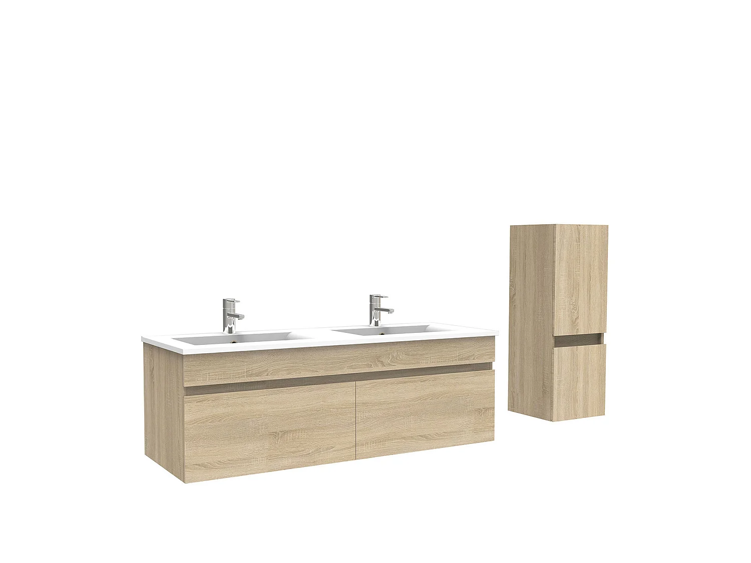 Meuble Salle de Bain 120cm Chêne Wotan avec colonne et vasque ceramique, Aica