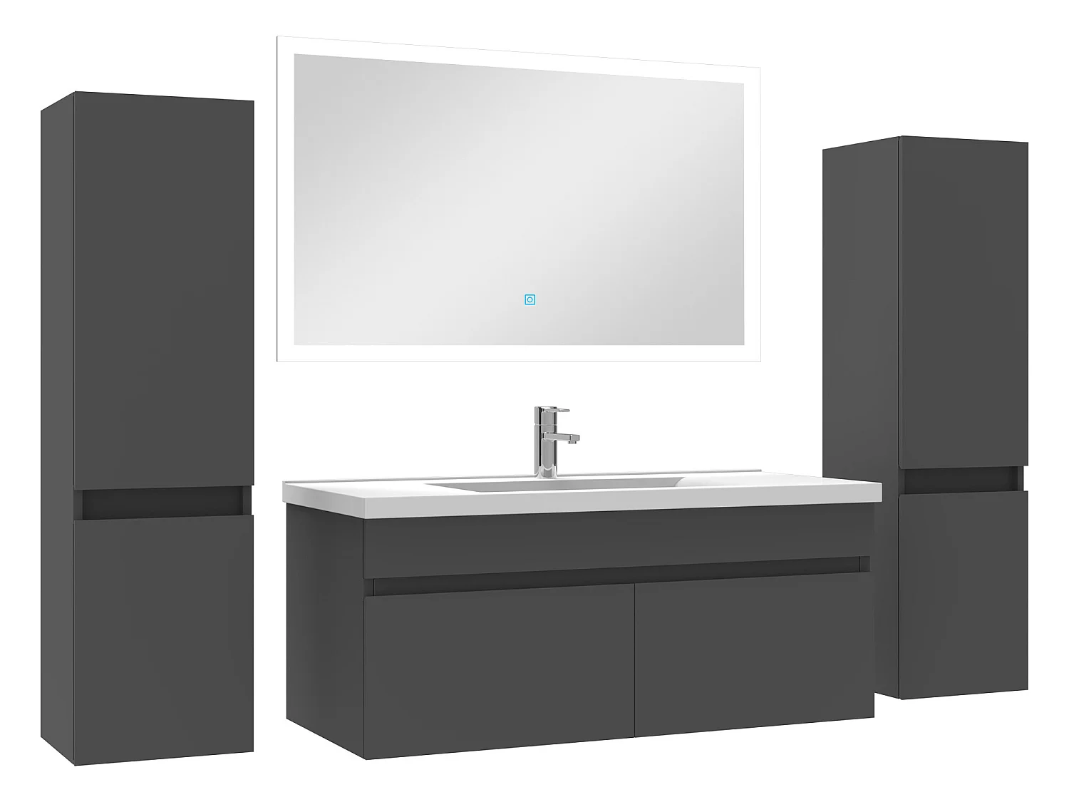 Ensemble meuble simple vasque L.100cm avec colonne + miroir Anthracite