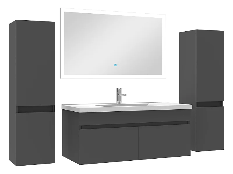 Ensemble meuble simple vasque L.100cm avec colonne + miroir Anthracite