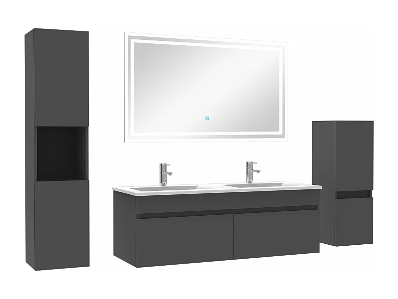 Meubles simple vasque 120cm，meuble avec colonne et miroir Anthracite