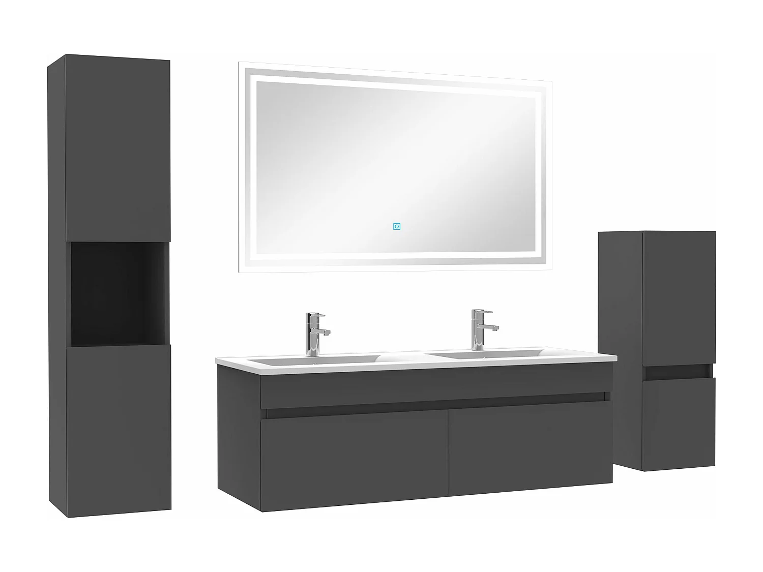 Meubles simple vasque 120cm，meuble avec colonne et miroir Anthracite