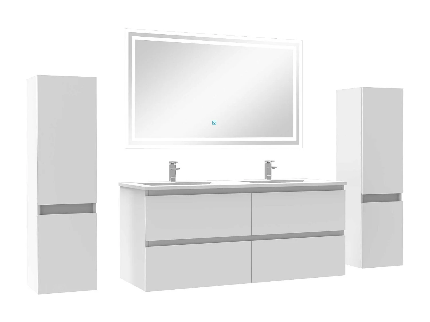 Ensemble meubles Salle de Bain 120cm avec colonnex2 + miroir lumineux Blanc