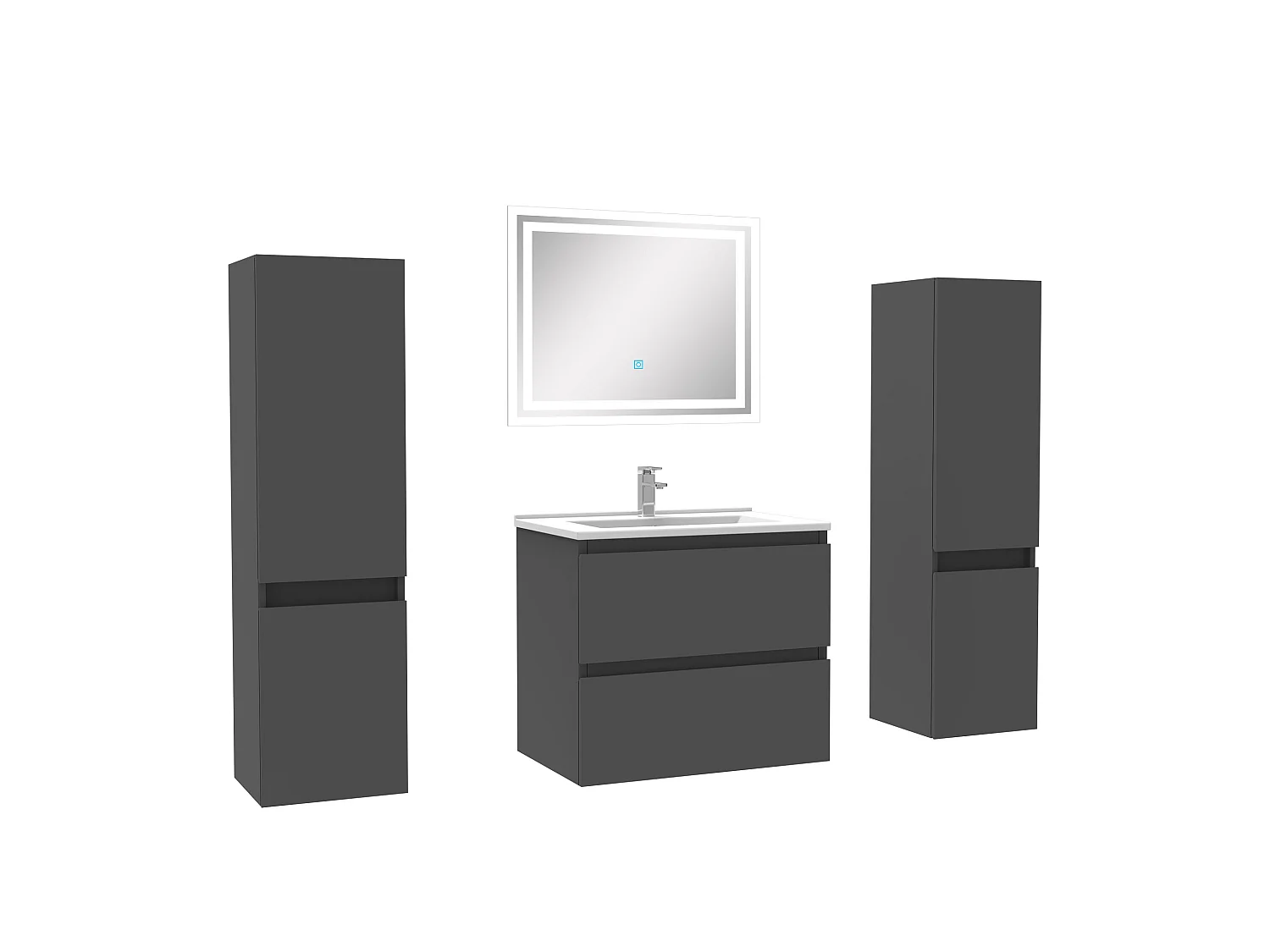Ensemble meubles Salle de Bain 60cm avec colonnex2 + miroir lumineux Anthracite